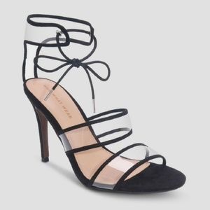 Clear strap lace up heels